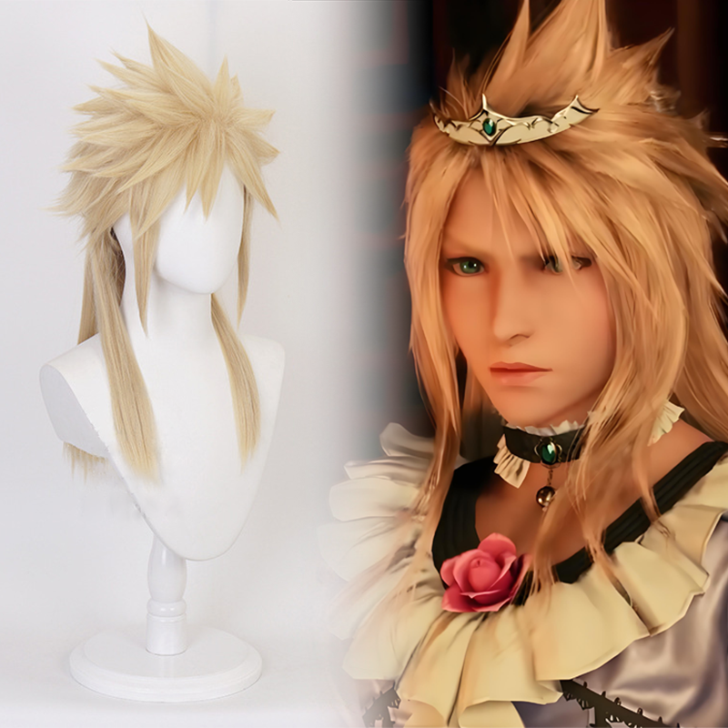 Peluca de disfraz de Final Fantasy VII Cloud Strife para adultos, pelucas amarillas cortas con extensiones de cabello, accesorios de Halloween, Unisex