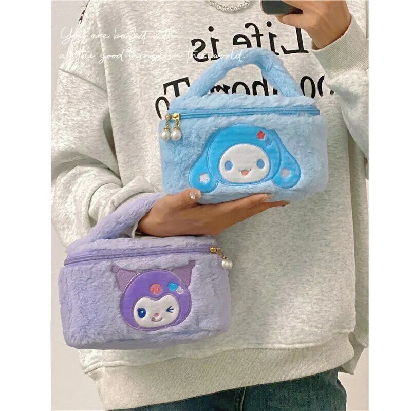 Косметичка Sanrio Kuromi Stitch, портативная вместительная сумка для хранения косметики, плюшевая Сумочка с мультяшными персонажами, подарок для девушек и женщин