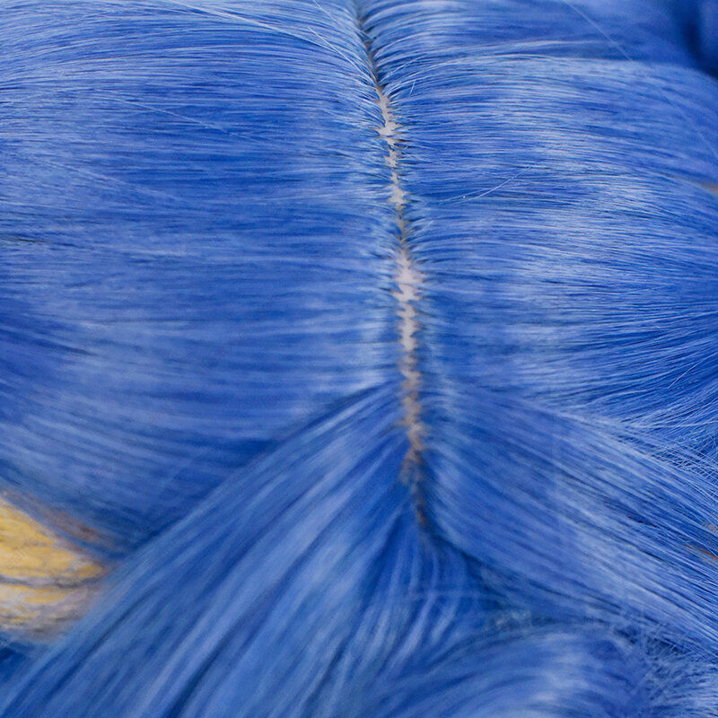 Peluca de neón de 42cm de largo, azul, amarillo, Color mezclado, pelo sintético resistente al calor, juego de rol para fiesta de Halloween