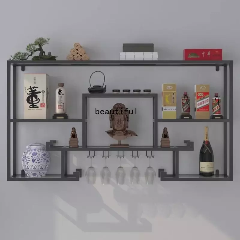 Estante de Vino de Whisky para sala de estar, Bar montado en la pared, Armarios de Vino de bebida de Metal, Botellero único comercial, decoración del hogar