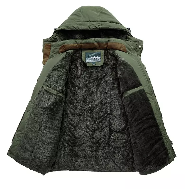 Men's Winter Jacket Fleece Linning Outdoor Parka Coat Hooded Windbreaker  Thick Warm Outerwear Big Size 6XL Multi-pocket