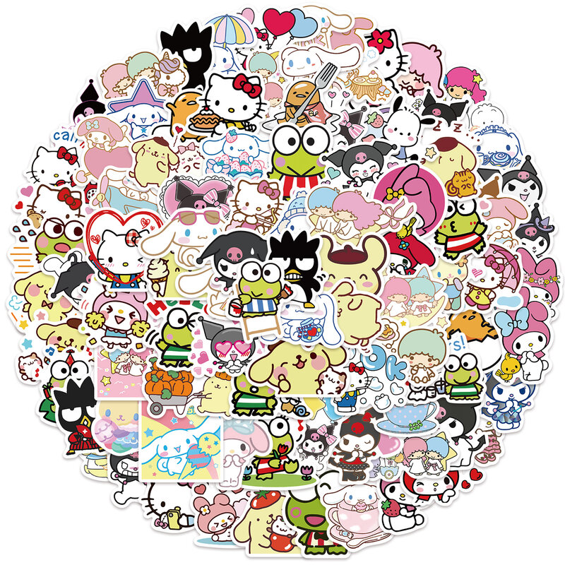 Impermeável Anime Cartoon Adesivos, Olá Kitty, Kuromi, Graffiti Etiqueta, Skate, Guitarra, Mala, Laptop, Bicicleta, 50 pcs, 100pcs