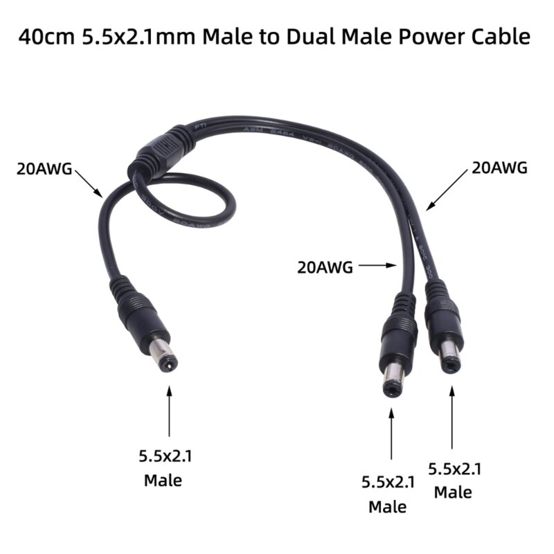 594A kabel Splitter catu daya 5.5mm x 2.1mm, kabel adaptor Splitter Y, 2 cara