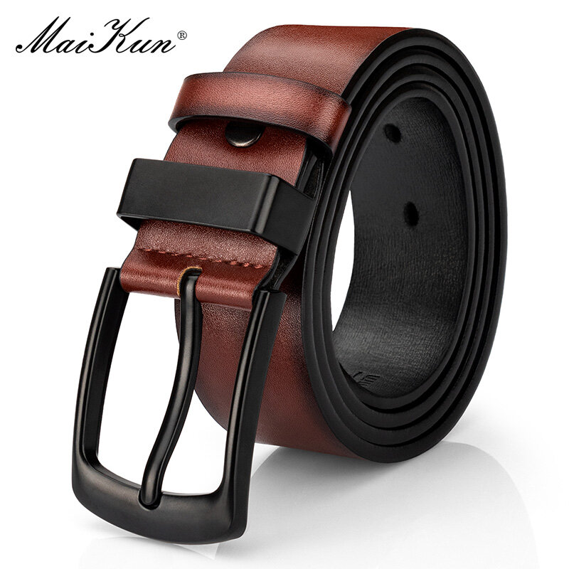 Maikun-cinturón informal Vintage para hombre, hebilla de Pin negro, cinturón ancho de cuero versátil para estudiantes