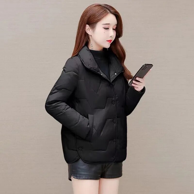 2023 New Women's Jacket Winter Parkas Female Down Cotton Coats Ladies Stand Collar Casual Padded Warm Short Overcoat Femme Tops