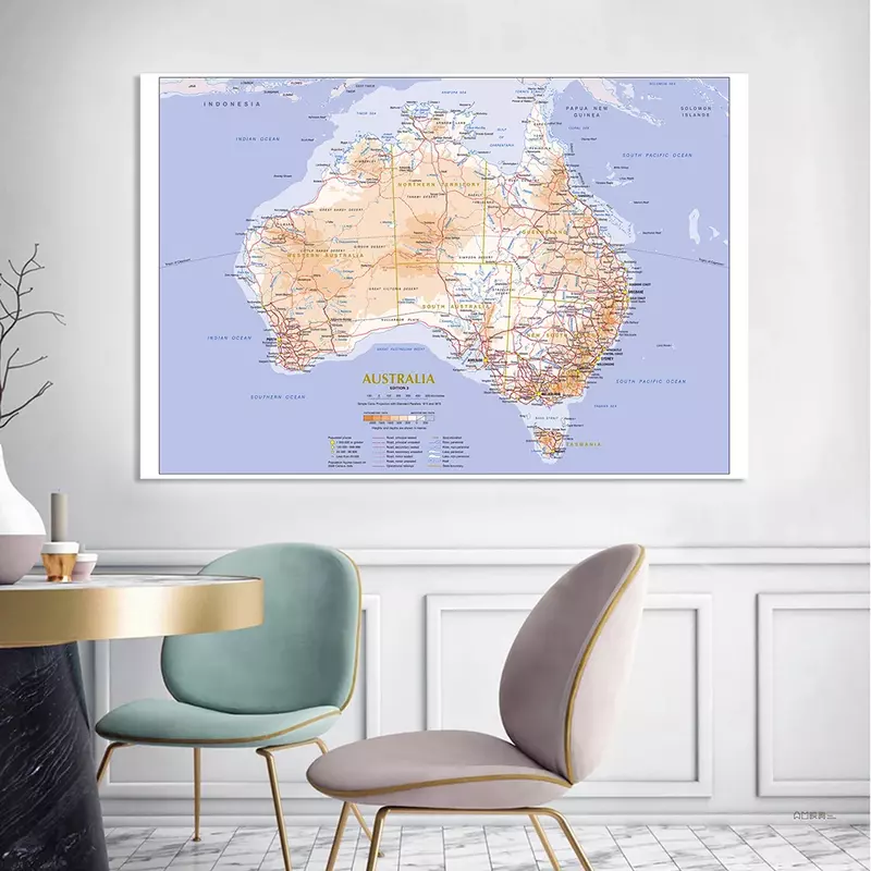 225*150cm Die Australien Geographie und Transport Karte Große Poster Nicht-woven Leinwand Malerei Schule Liefert Hause dekoration
