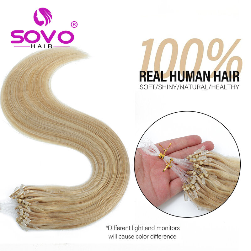 Ekstensi rambut manusia Loop mikro cincin manik-manik mikro rambut alami lurus ekstensi rambut manusia Highlight rambut Eropa helai 100 pirang Balayage