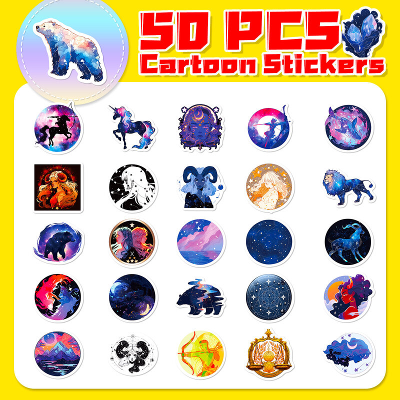 50pcs Ins Style Cartoon Constellation Series Graffiti Stickers for Laptop Helmet Desktop Decoration Stickers DIY Toys