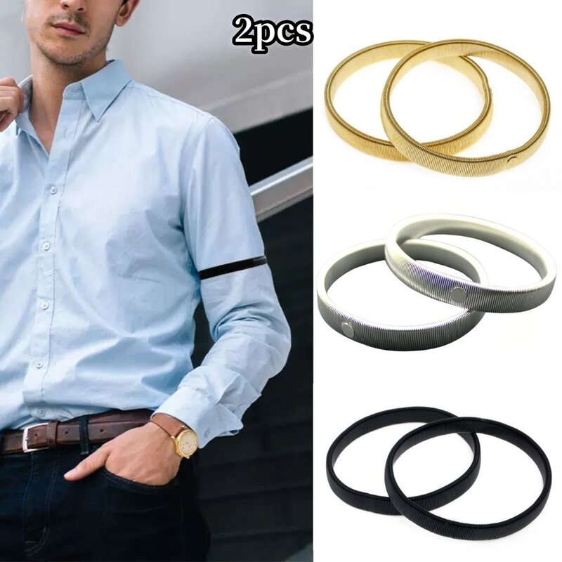 2pc Unisex Elasticated Shirt Sleeve Holder Adjustable Arm Cuffs Bands Stretchy Elastic Metal Sleeve Garters Clothing Accessories