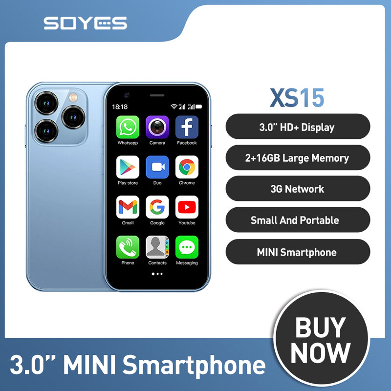 SOYES XS15 Ultra-cienki 3.0 Cal mały telefon 2GB + 16GB Android 8.1 Dual SIM Standby 3G Mini smartfon 1000mAh Wifi GPS telefon komórkowy