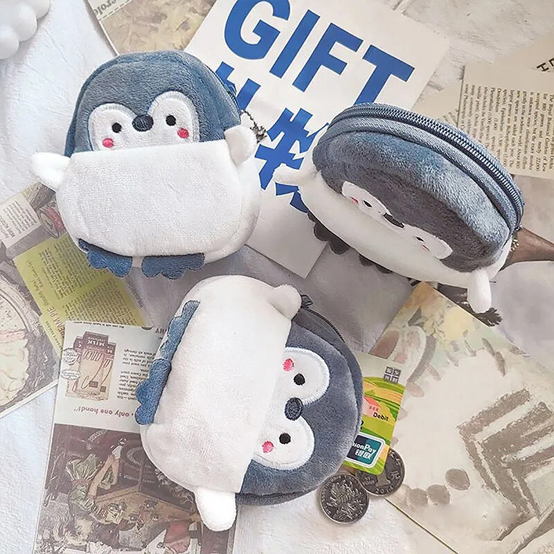 Neue kawaii Anime Plüsch Pinguin Münze Geldbörsen Männer Frauen koreanische Mode Mini niedlichen Reiß verschluss Münze Brieftasche Junge Mädchen Tasche versand kostenfrei 2023
