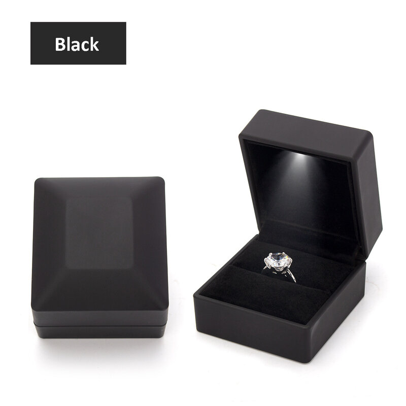 Caja de joyería LED para anillo, collar, cajas de exhibición de anillo de compromiso, cajas de embalaje de regalo con escaparate de almacenamiento de luz