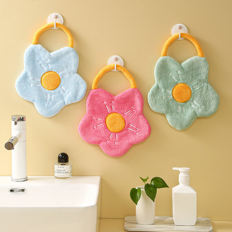 Asciugamani ad asciugatura rapida fazzoletto in pile corallo fazzoletto da cucina bagno assorbente panno per la pulizia panno creativo a forma di fiore