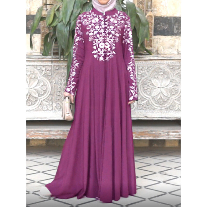 여성용 꽃 국적 긴 소매 원피스 아랍 가운, 투르키예 이슬람 캐주얼 가운 옷