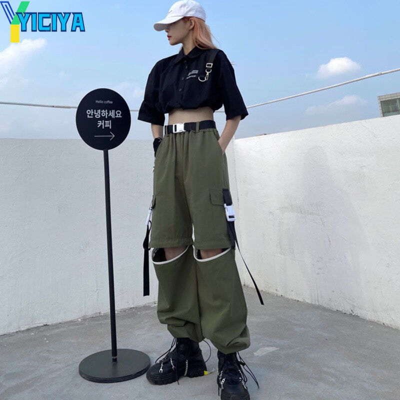 YICIYA spodnie w stylu y2k odpinane spodnie spadochronowe PROSTE damskie pełnej długości luźne spodnie główna ulica unisex nowy strój na co dzień
