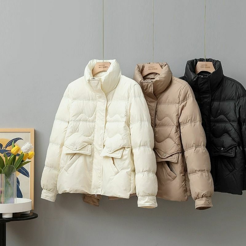 Mantel wanita kerah berdiri baru, jaket wanita pas badan longgar mode hangat musim dingin 2023