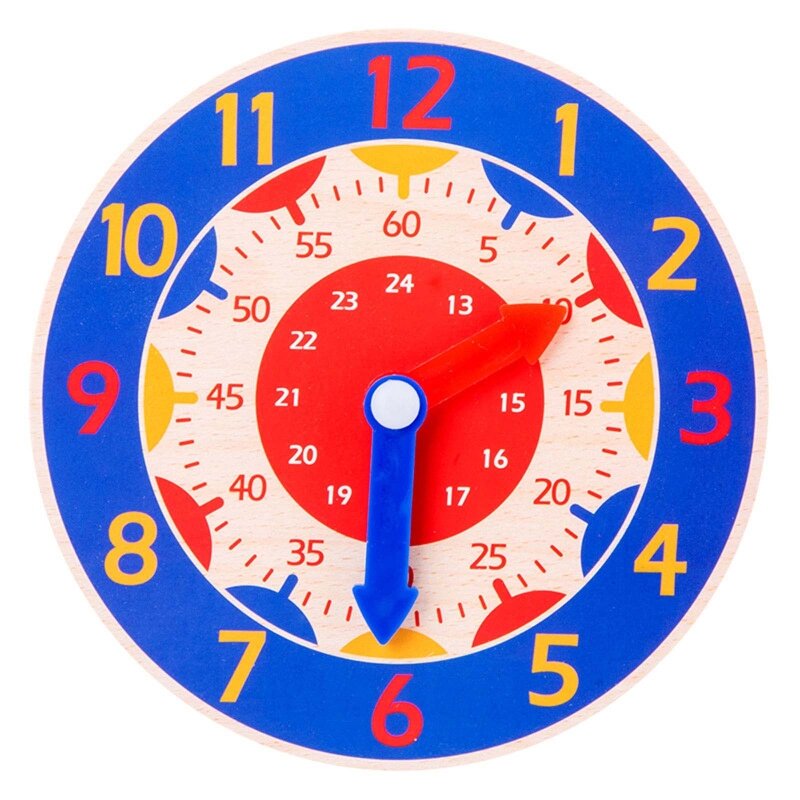 Đồng hồ dạy học bằng gỗ Đồ chơi đồng hồ giáo dục Đạo cụ học tập 12/24 giờ Đồ chơi phát triển trí não Tiểu học cho thời gian nhận