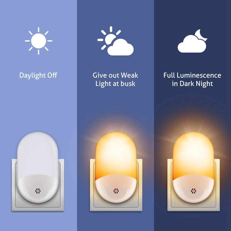 2 Stück LED-Sensor Licht Plug-In Nacht warmweiß für Kinder zu Hause Schlafzimmer Bad Küche Flur Treppe (EU-Stecker)