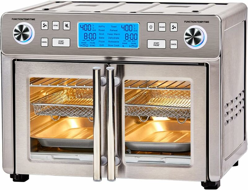 Dual Zone 360 Grad Luft fritte use Ofen Kombination mit französischen Türen kochen zwei Lebensmittel zwei verschiedene Möglichkeiten gleichzeitig