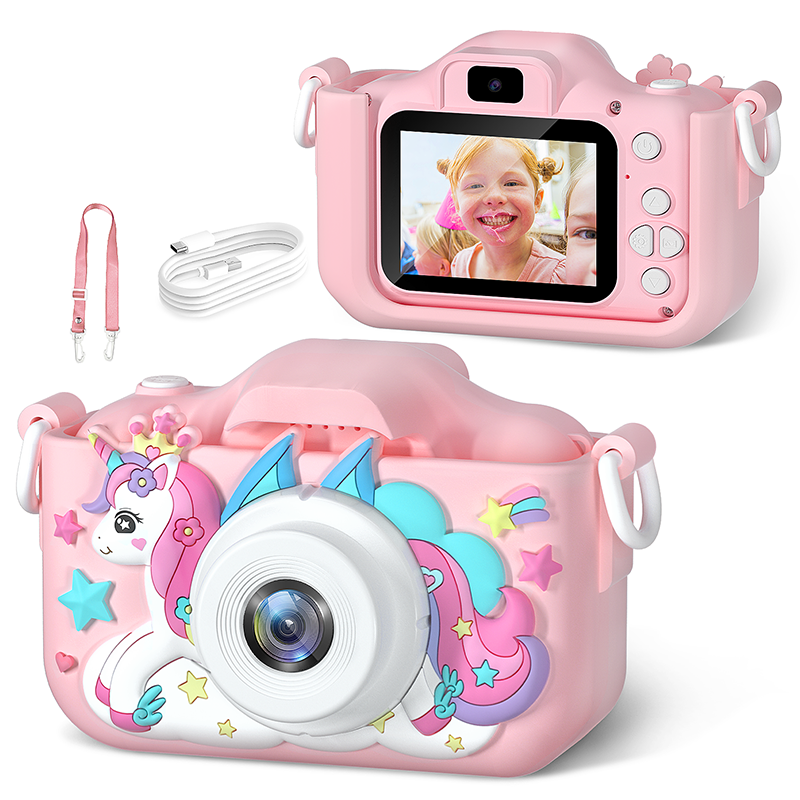 Caméra vidéo numérique pour enfants avec étuis en silicone, caméra HD 1080P pour tout-petits, jouets pour enfants, cadeaux de Noël et d'anniversaire, 2.0 pouces