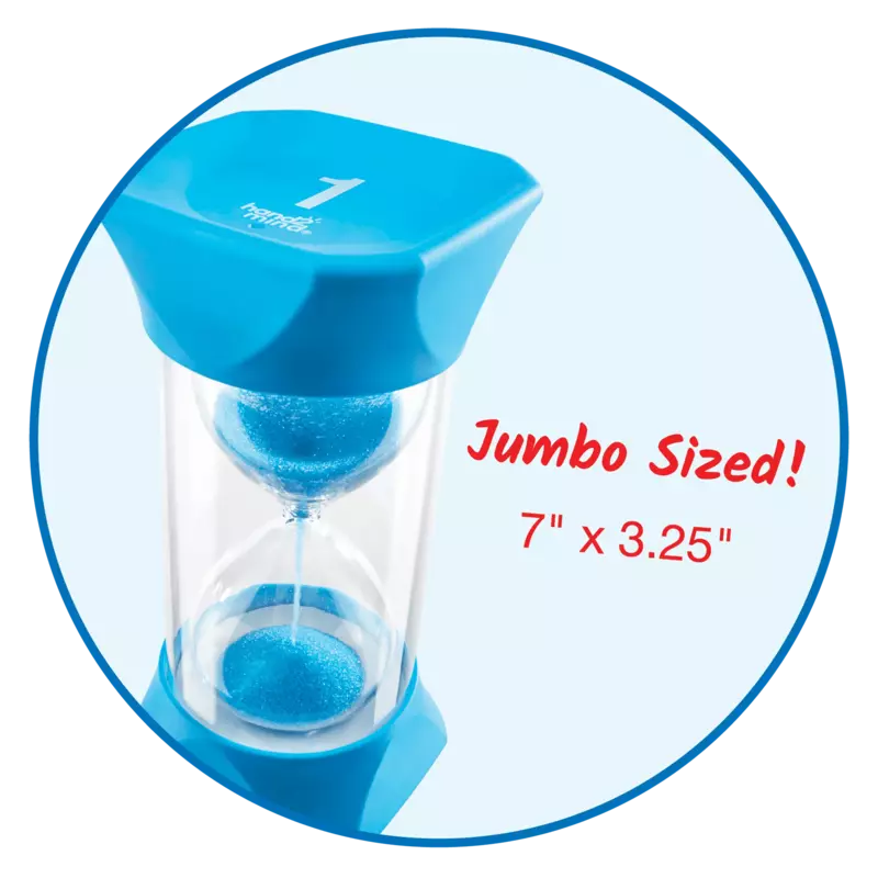 Hand2mind temporizadores de arena Jumbo azul, reloj de arena de 1 minuto con extremo de goma