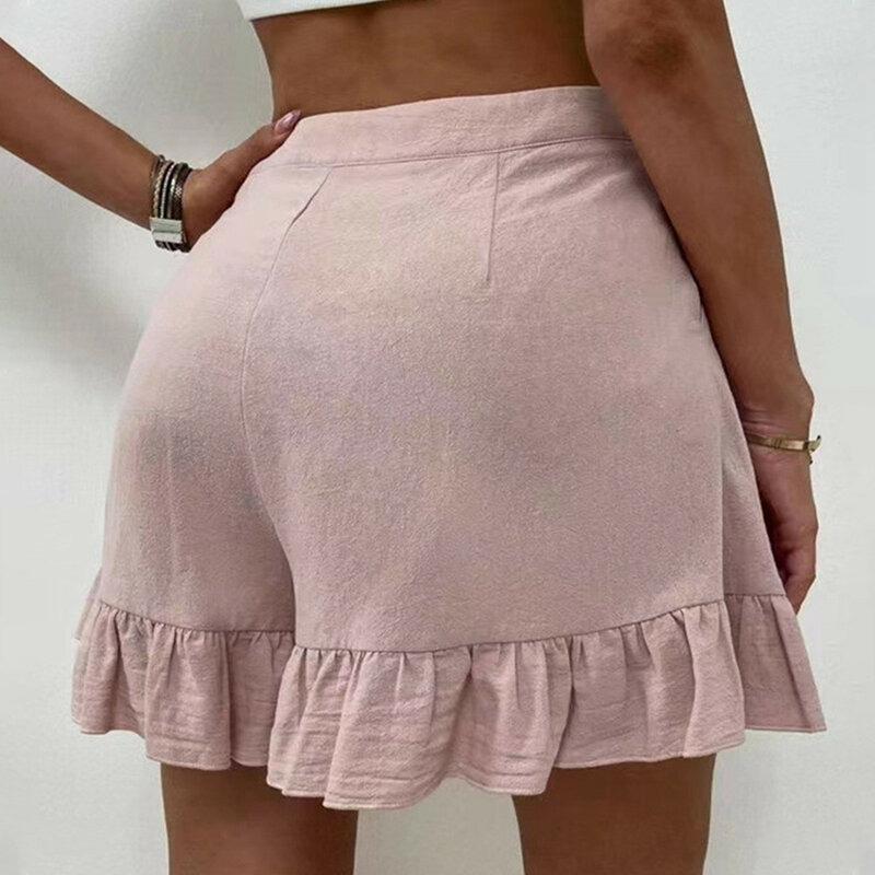 Frauen Sommer lässig hohe Taille Mini Shorts Rüschen elastischen Bund Kordel zug plissiert dünne breite Bein Streetwear Hose