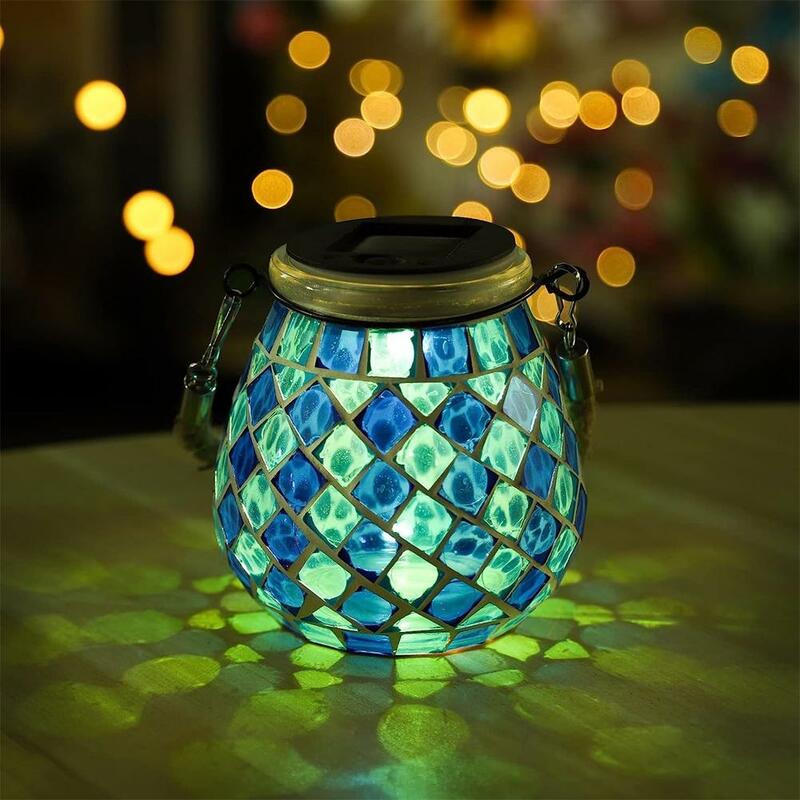 Linterna Solar de mosaico para exteriores, luces solares colgantes, lámpara de mesa impermeable, luz nocturna de mosaico para jardín, Patio, fiesta