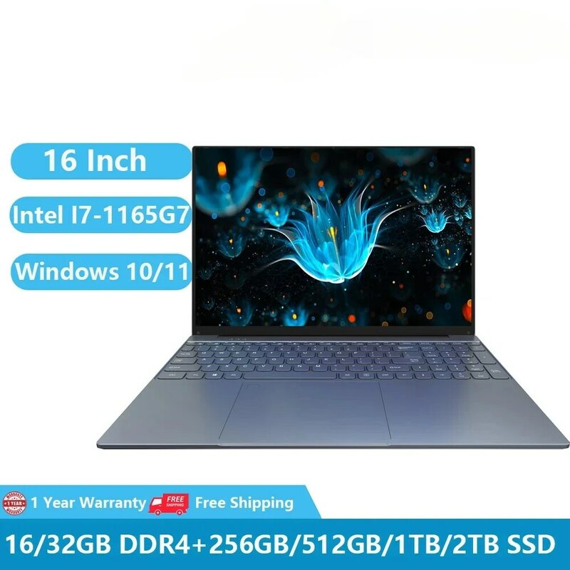 Laptop Gaming, notebook rumah PC komputer Netbook 16 inci Intel I7-1165G7 32GB RAM 2TB M.2 WiFi kamera ultra tipis Touchpad 2024