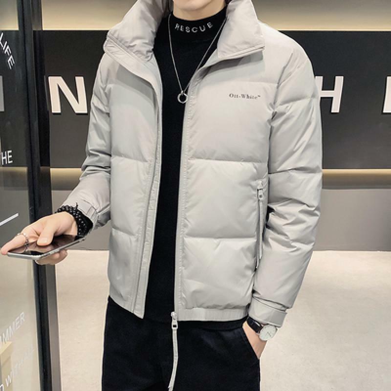 Mantel Panjang Kerah Berdiri Musim Dingin Streetwear Bagus untuk Pria Pakaian Luar Hangat Tebal Mode Pria Jaket Bulu Angsa Putih Pendek M-4Xl