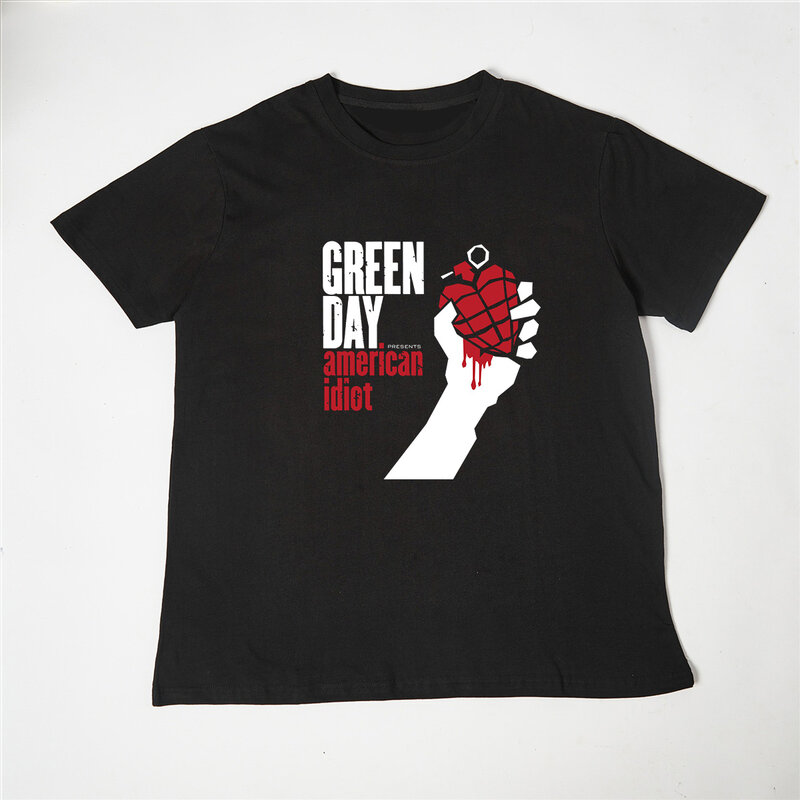 Camisetas de gran tamaño para hombres y mujeres, ropa de calle divertida, ropa de verano, color verde, cubierta de "American Idiot aluminum"