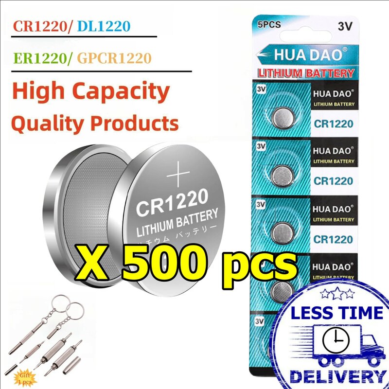 장난감 시계 체중계 계산기 자동차 리모컨 마우스 단추 코인 셀, CR1220, KCR1220, 3V 리튬 배터리, 100-500 개
