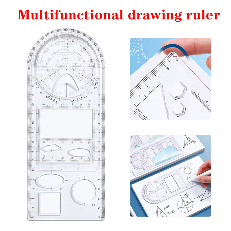 Regla geométrica multifuncional, herramienta de medición de dibujo geométrico de plantilla, reglas de borrador de plástico para suministros de oficina escolar