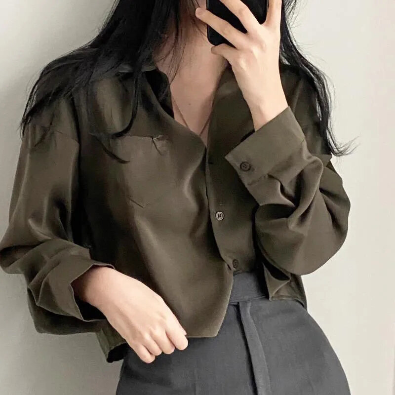 Vintage Hemden Frauen koreanische Mode weiß Langarm Knopf Tops Sommer Harajuku lose Büro Damen Bluse neu