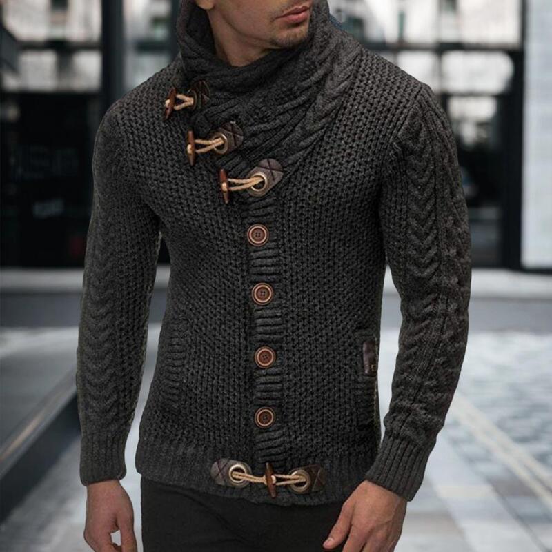 Basic Cardigan Sweater  Stylish Slim Fit High Collar Cardigan Sweater  Autumn Winter Men Knitwear