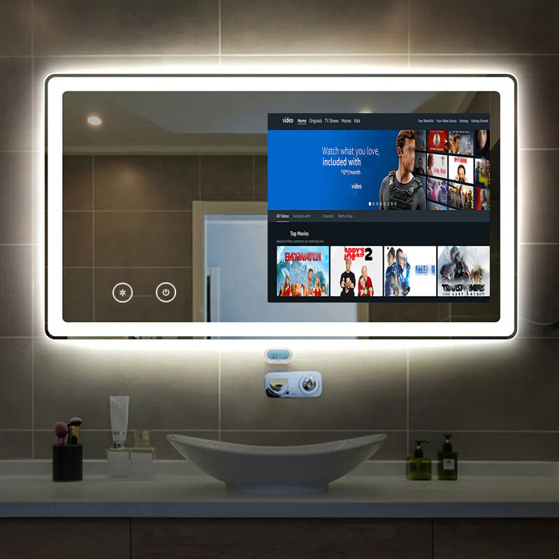 Espelho esperto do banheiro do sensor do toque, aptidão interativa interna, interruptor da tevê do Android, iluminado moderno