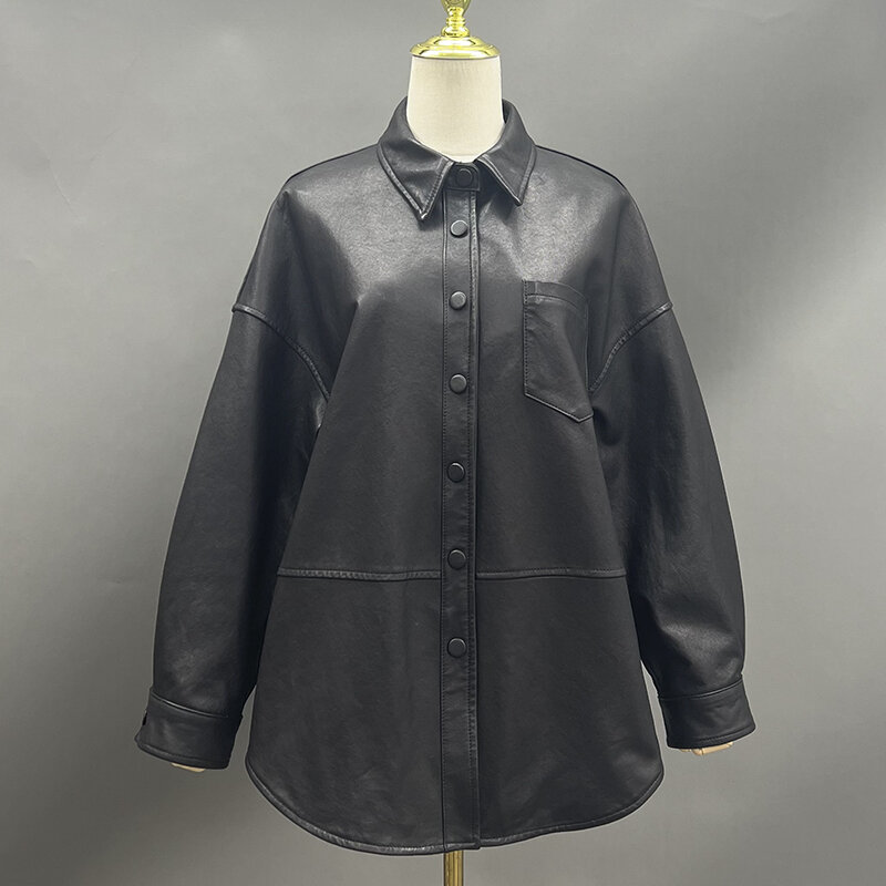 JANEFUR 여성용 용수철 가죽 재킷, 진짜 가죽 코트, 레이디 패션, 가을, 2024 신상