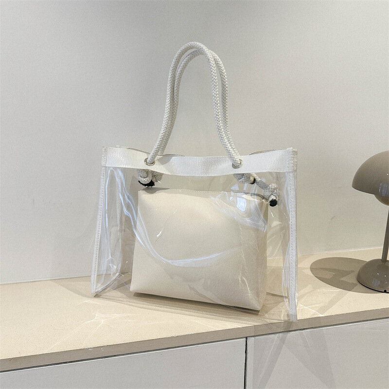 Large-capacity Fashion Transparent Parent-child Shoulder Bag Summer Style Simple Temperament Shoulder Bag Casual Tote Bag