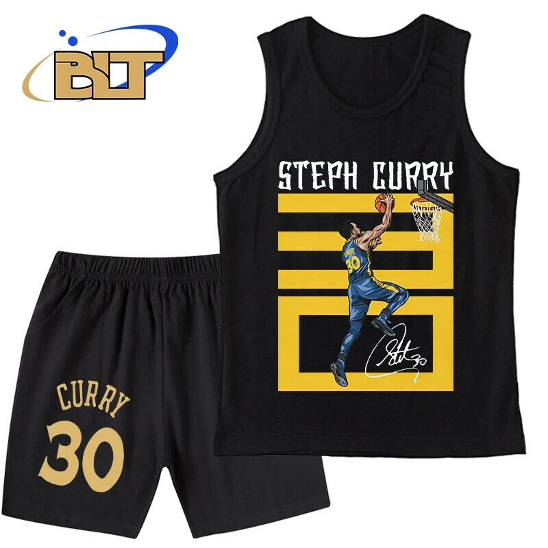 Ropa con estampado de Stephen Curry para niños, chaleco y pantalones cortos, traje deportivo informal, conjunto de 2 piezas