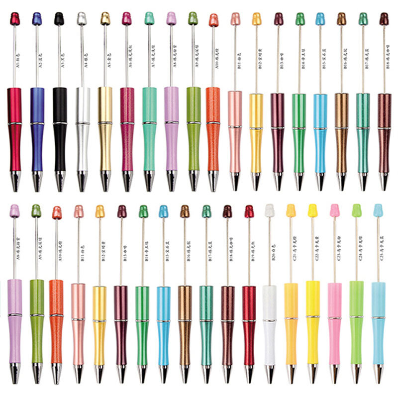 25 Pcs Beadable Pen Plastic Bead Ballpoint Pen Black Ink Beaded DIY Pens Cute Cool Pens for DIY Making Gift Kids Students