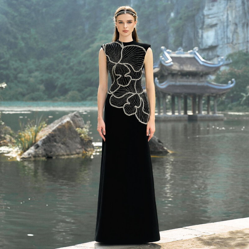 Epoch-Robe de soirée droite à col rond en cristal de luxe pour femmes, robe de Rhde cocktail noire, élégante et sexy, nouvelle Arabie, 2024