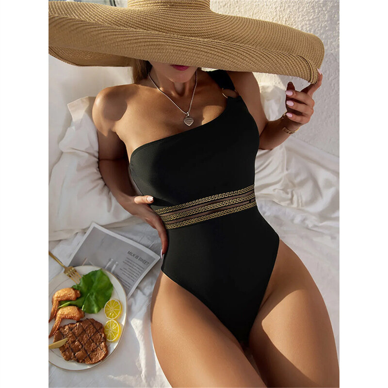 Biquíni feminino de um ombro, maiô de cintura alta, roupa de banho push up, moda praia brasileira, maiô, 1 pc