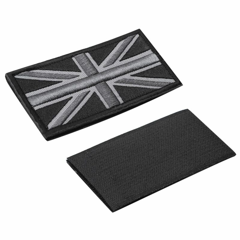 Union Jack UK Flag Badge Patch, preto e cinza, stick back, moda, 10cm x 5cm, novo