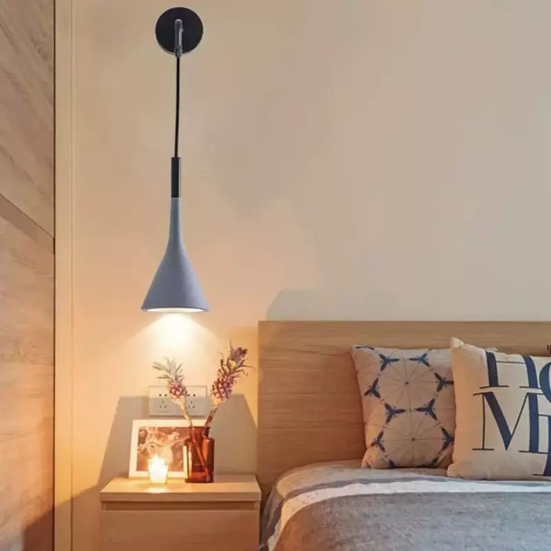 Luces de pared modernas para dormitorio, candelabros de aluminio, lámpara LED E27 para sala de estar interior, gris, blanco y negro