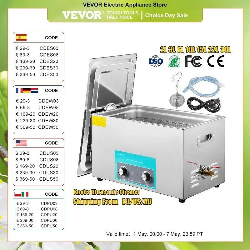 VEVOR 3L 6L 10L 15L 22L 30L elektryczna ultradźwiękowa przenośna pralka lave-naczynia zmywacz ultradźwiękowy urządzenie domowe