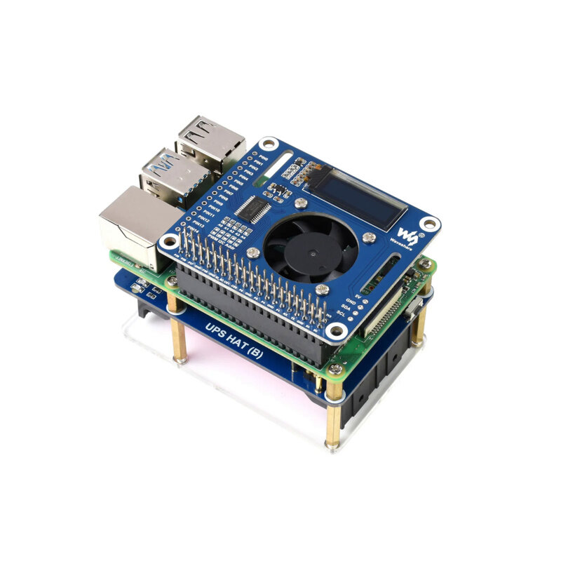 Waveshare-UPS HAT (B) Para Raspberry Pi 3 / 3B / 4B, etc., fuente de alimentación ininterrumpida de 5V, alta corriente de 5A, Conector de pines Pogo