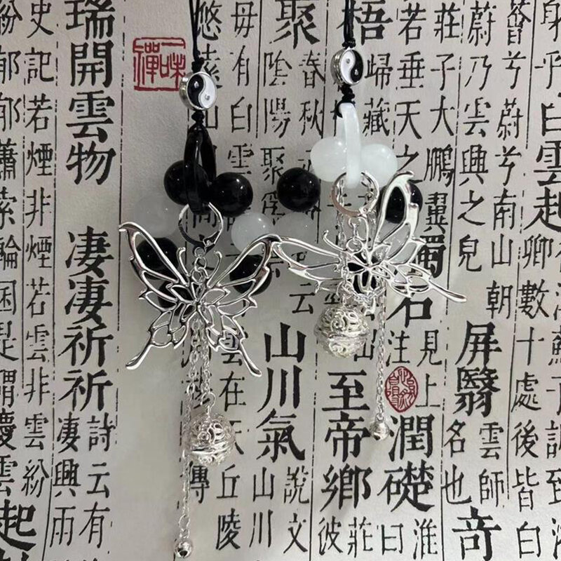 Cadena de teléfono de mariposa de estilo chino, correa de muñeca para teléfono móvil, llavero con cordón, colgante para bolsa, funda de teléfono para pareja, cadena colgante, regalo