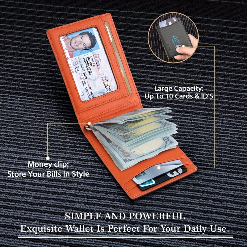Portafoglio intelligente sottile in pelle PU per uomo con fermaglio per carte di credito Mini porta carte di credito sottile da uomo in pelle con blocco RFID