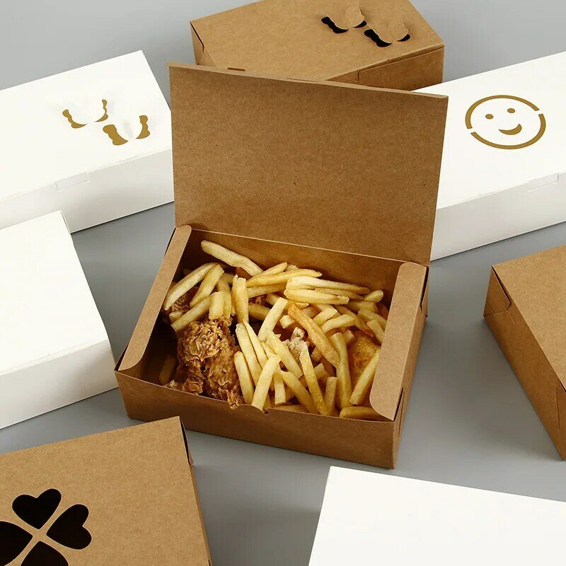 Индивидуальная продукция, персонализированные экологически чистые коробки для упаковки картофеля фри и бургеров, биоразлагаемые коробки из крафт-бумаги для пищевых продуктов