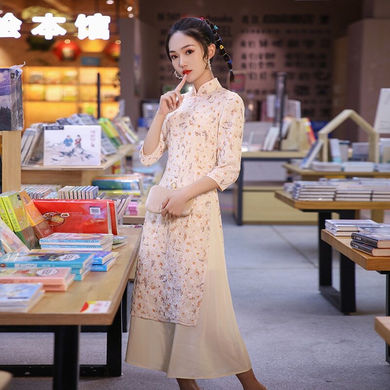 긴 치파오 전통 중국 스타일 파티 Qipao 가운 동양 여성용 우아한 이브닝 드레스, 고품질