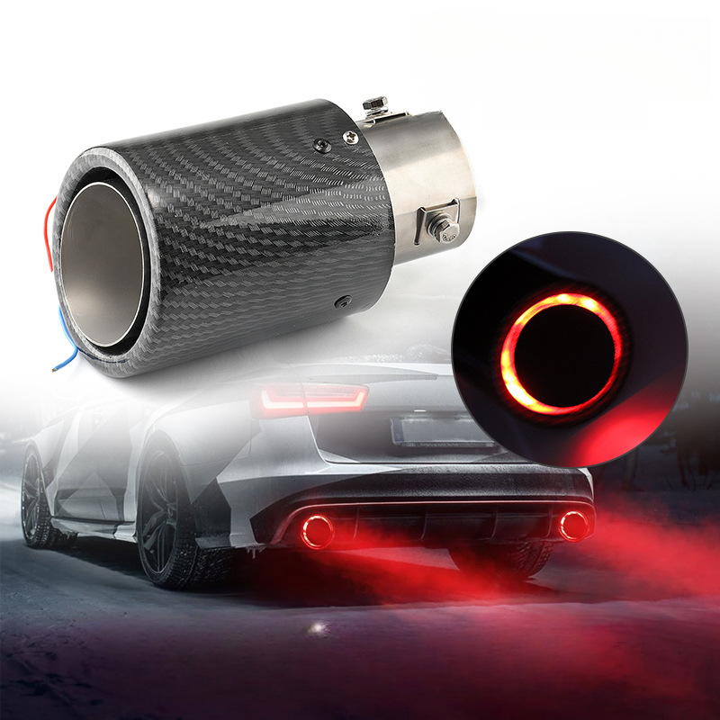 Silenciador de tubo de escape para coche, accesorio de fibra de carbono de Color, con luz LED, 63-65mm